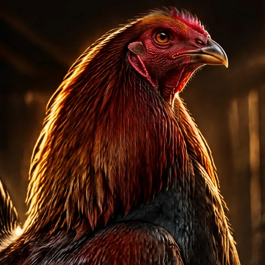 Portrait of a red heritage gamefowl rooster